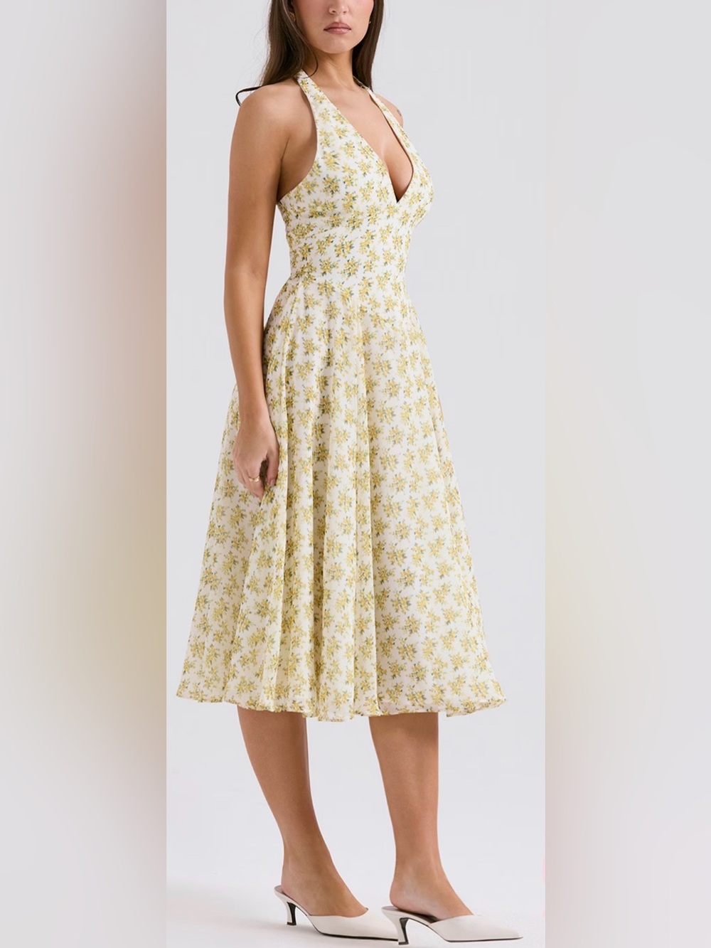 NEW HOUSE OF CB SOLADA Ivory Vintage Floral Print Georgette Halter Sz XL L+ - Picture 3 of 12